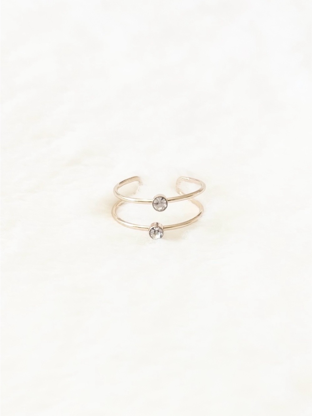 5/$15 🩷 MUST BUNDLE Delicate Double-Band Crystal Open Ring - Gold